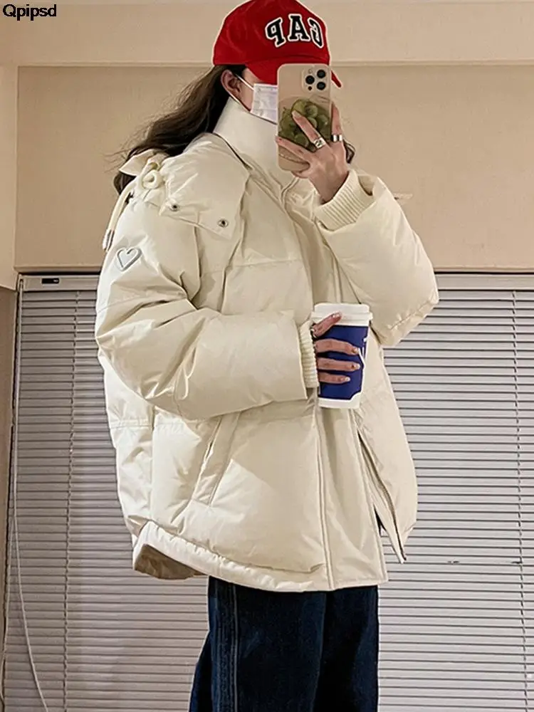 

Outdoor Women's Winter Padded Jacket Coat 2023 New Cotton Hooded Solid Thick Parka Waterproof Puffy Korean Fashion