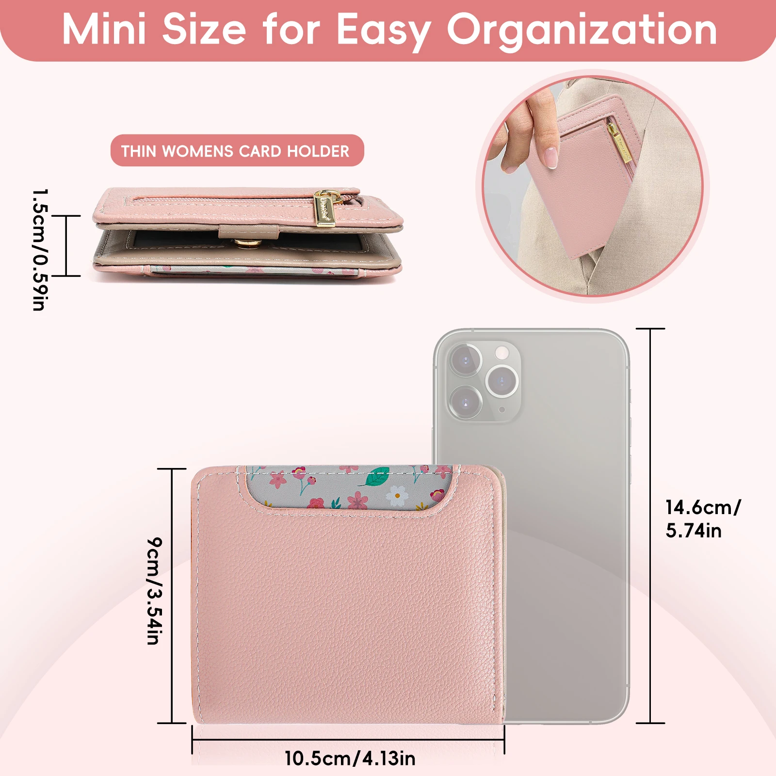 Pomelo Best Womens Wallet Soft Small Coin Purse - Stylish Bifold RFID Blocking with Zipper Coin Pocket ID Window Lightweight 3