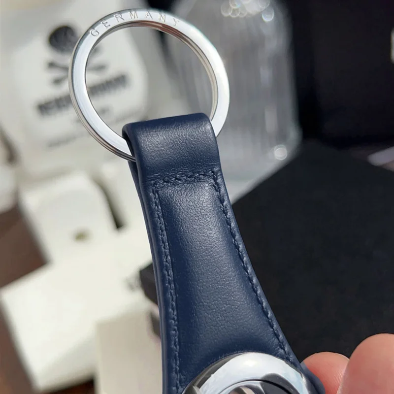 PJS Luxury MB Car Key Chain Blue Red Black Leather 316 Stainless Steel Round Double Ring Classic Keychain With Box Set