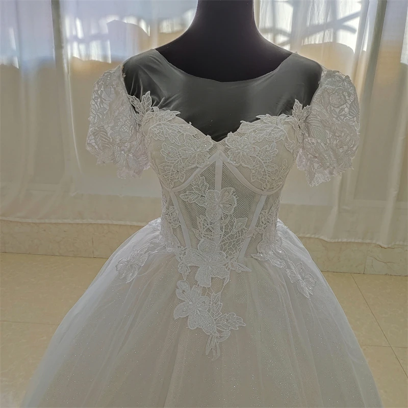 Muslin Ivory Sweetheart Vestido De Noiva Plus Size Wedding Dress Short Sleeve Plears Embroidery Appliques Custom Made Bridal