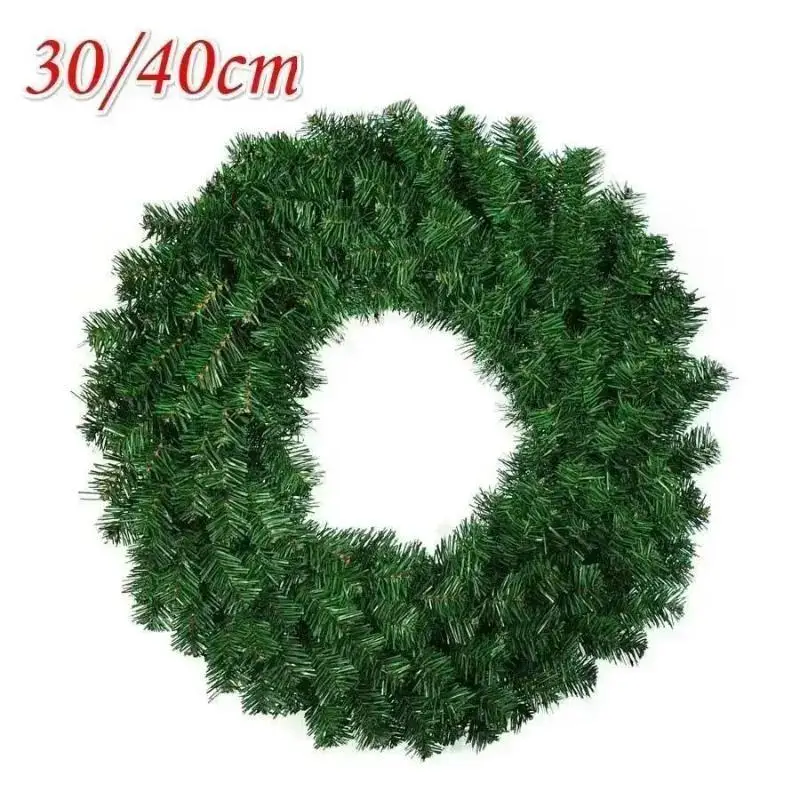 30/40cm New Green Christmas Decoration Wreath Encrypted PVC Ordinary Leaf Simulation Wreath Door Hanging Christmas Wreath
