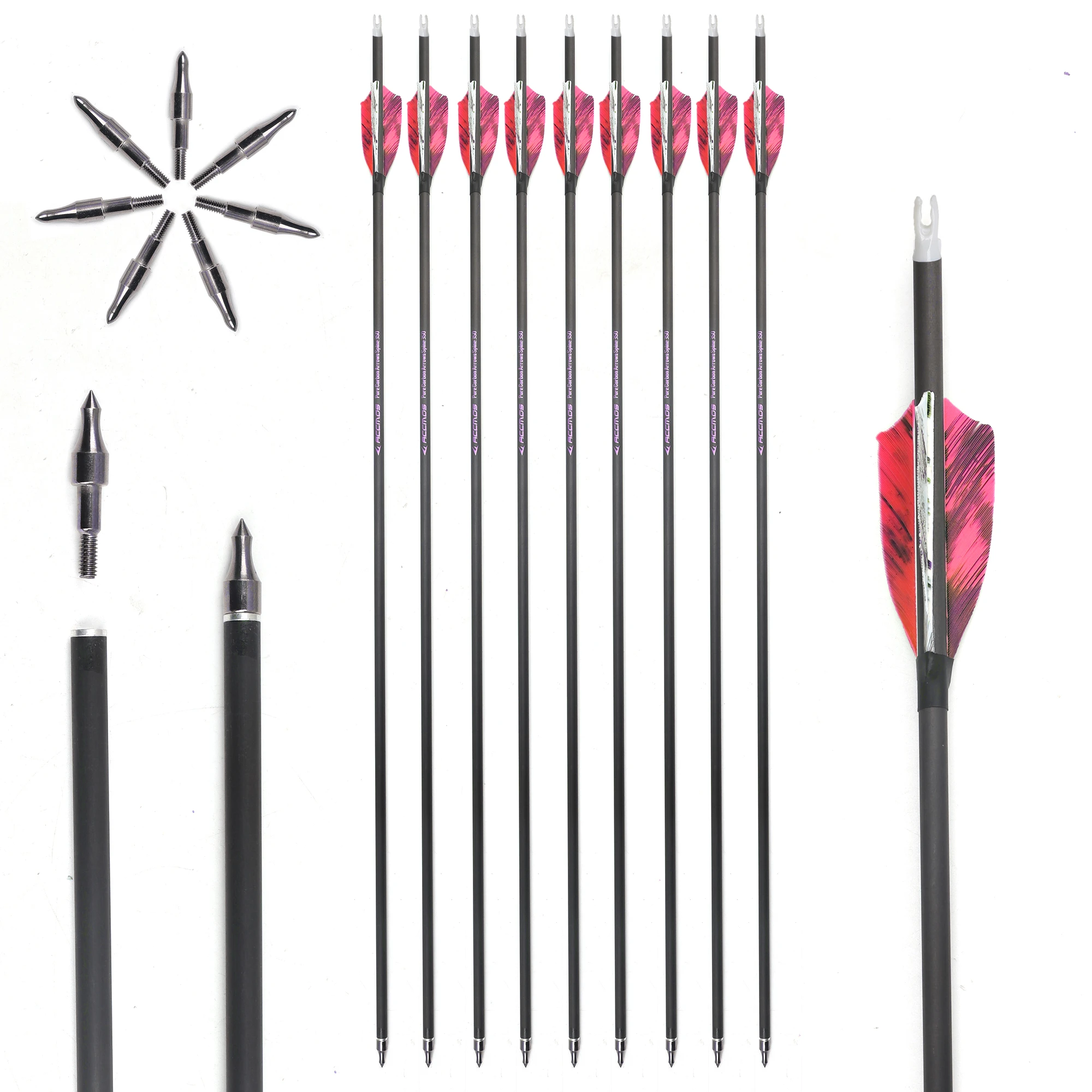 Pure carbon arrow ID6.2mm 30inch spine 300 350 400 500 600 700 800 3&lsquo;&rsquo; Turkry feather archery shooting accessories 12pcs
