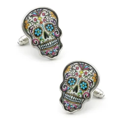 iGame Skull Cuff Links Muti-color Novel Day of the Dear Sugar Skull Design Quality Brass Material Cufflinks For Men