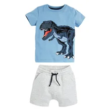 

Children Summer Baby Boy Boutique Clothes Toddler Dinosaur Print Tops Cotton Birthday Clothing Set for Kids 2 3 4 5 6 7 Years