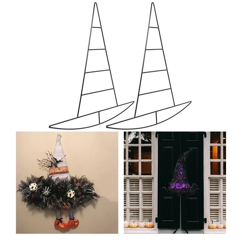 2 Pcs Witch Hat Garland Metal Wire Wreath Frames Ornament Christmas Iron Shaped