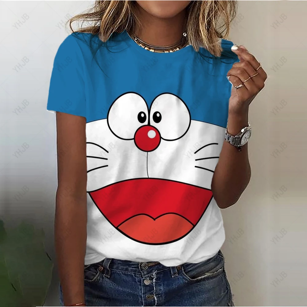 

Harajuku Women's T-shirt Y2k T-shirt Women's Printed Short Sleeve Top and T-shirt Women's 90's Clothing Kawaii Blue Doraemon Top