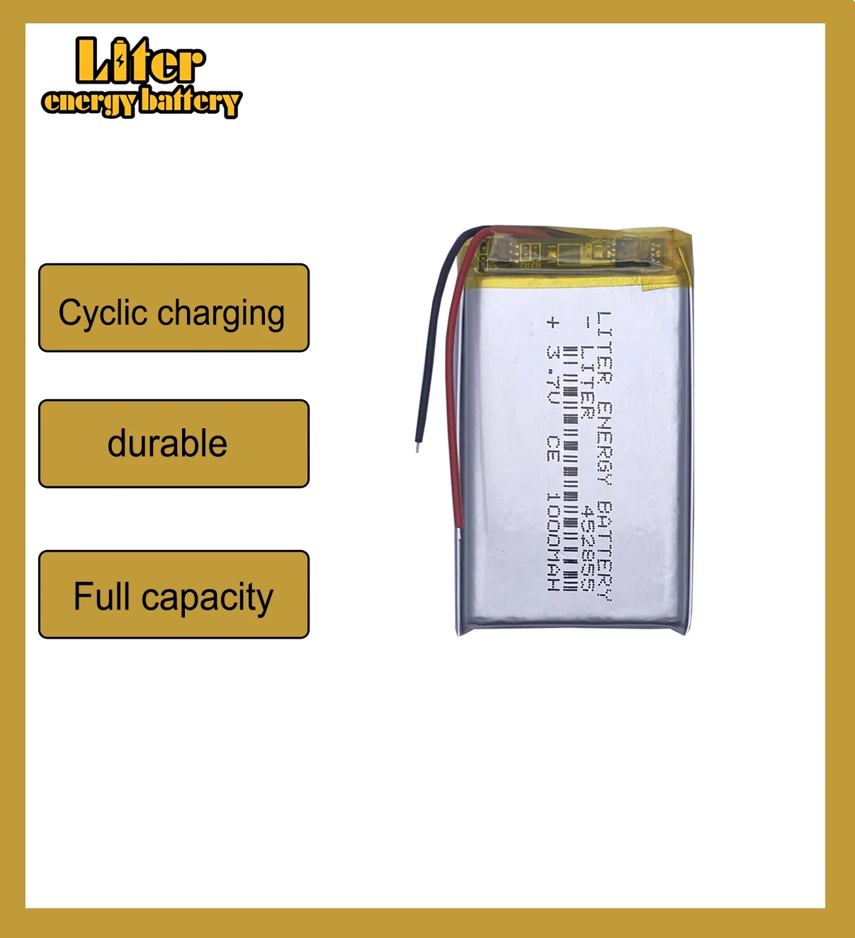 3.7V,1000mAH,[452855] PLIB; polymer lithium ion / Li-ion battery for dvr,GPS,mp3,mp4,cell phone,speaker