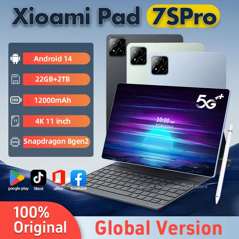 Tablet PC Pad 7S Pro Original Global Edition Snapdragon 8gen2 Android 14 HD 4K 22GB + 2TB 5G Tablet Dual SIM WIFI tablet pc