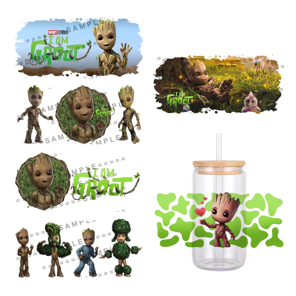 Marvel Groot For Libbey 16oz Can Glass 3D Waterproof UV DTF Coffee Can Wrap Libbey Glass Wrap