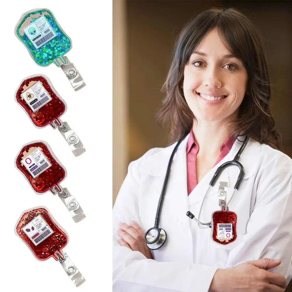 새로운 글리터 ID 배지 릴 리트랙터블 랜야드 네임 태그 홀더 혈액백 ID 배지 클립