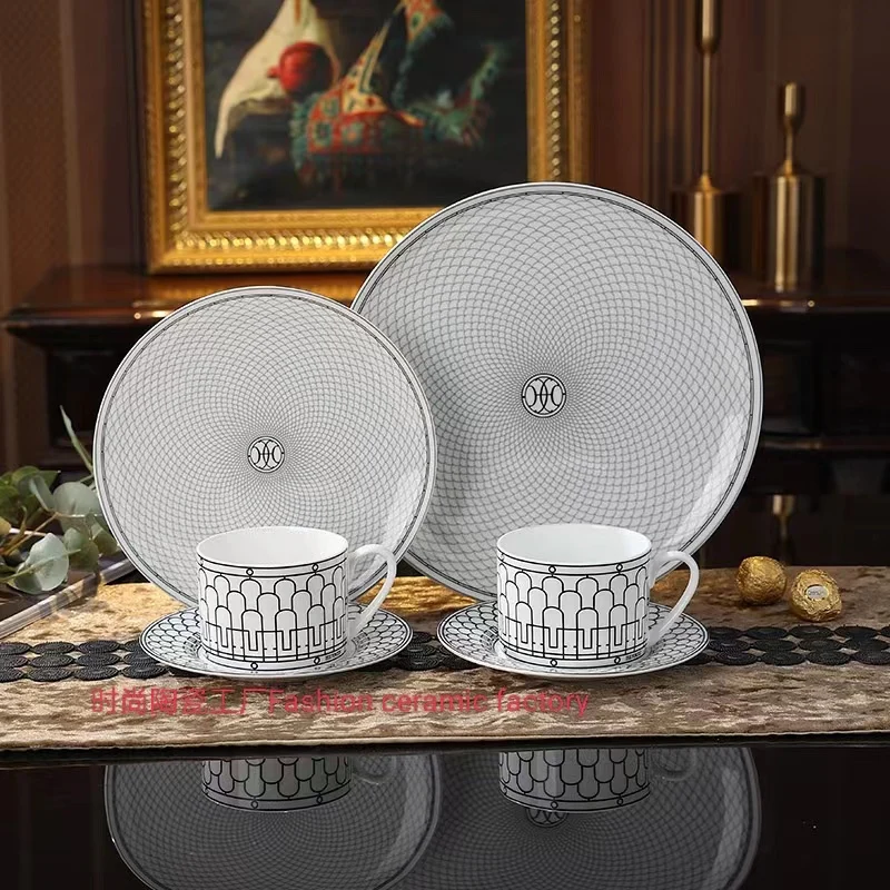 

European Cup and Plate Set of Six Pieces for housewarming, Exquisite Dining Plate, Coffee Cup, Bowl, Spoon, Gift Porcelain