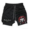 Anime Print Two-in-one Men's Elastic Double-layer Shorts Summer Quick-drying Running Fitness Compression Sports Shorts M-3XL 4