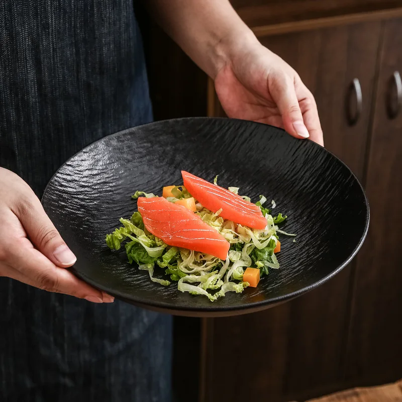 Japanese Style Tableware Ceramic Stone Pattern Disc Household Plate Creative Steak Dinner Plate Serving