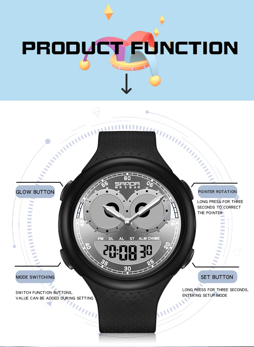SANDA 6118 Fashion Trend Electronic Watch For Men Silicone Luminous Waterproof Auto Calendar Chronograph Wristwatch Reloj Hombre
