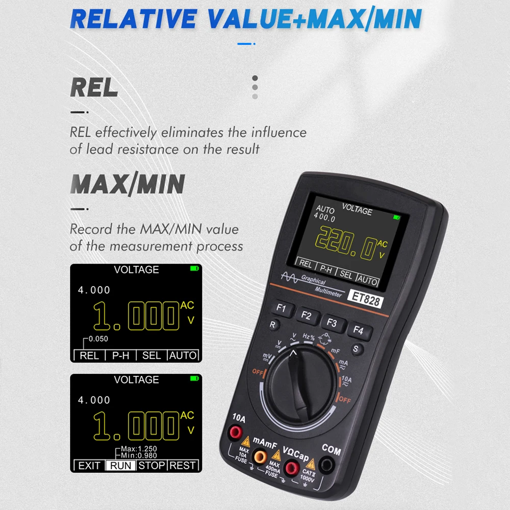 KKmoon kkm828 Intelligent Graphical Digital Oscilloscope Multimeter 2 in 1 Color Screen 1MHz Bandwidth 2.5Msps Sampling