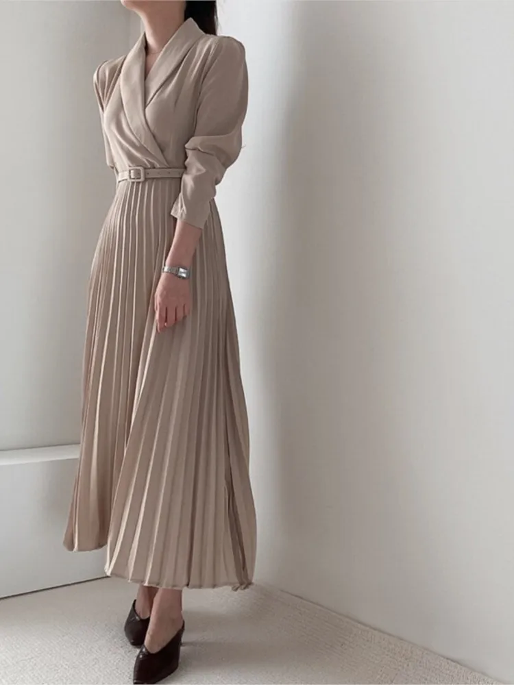

Женское плиссированное платье, элегантное офисное платье с поясом, весна-осень 2020