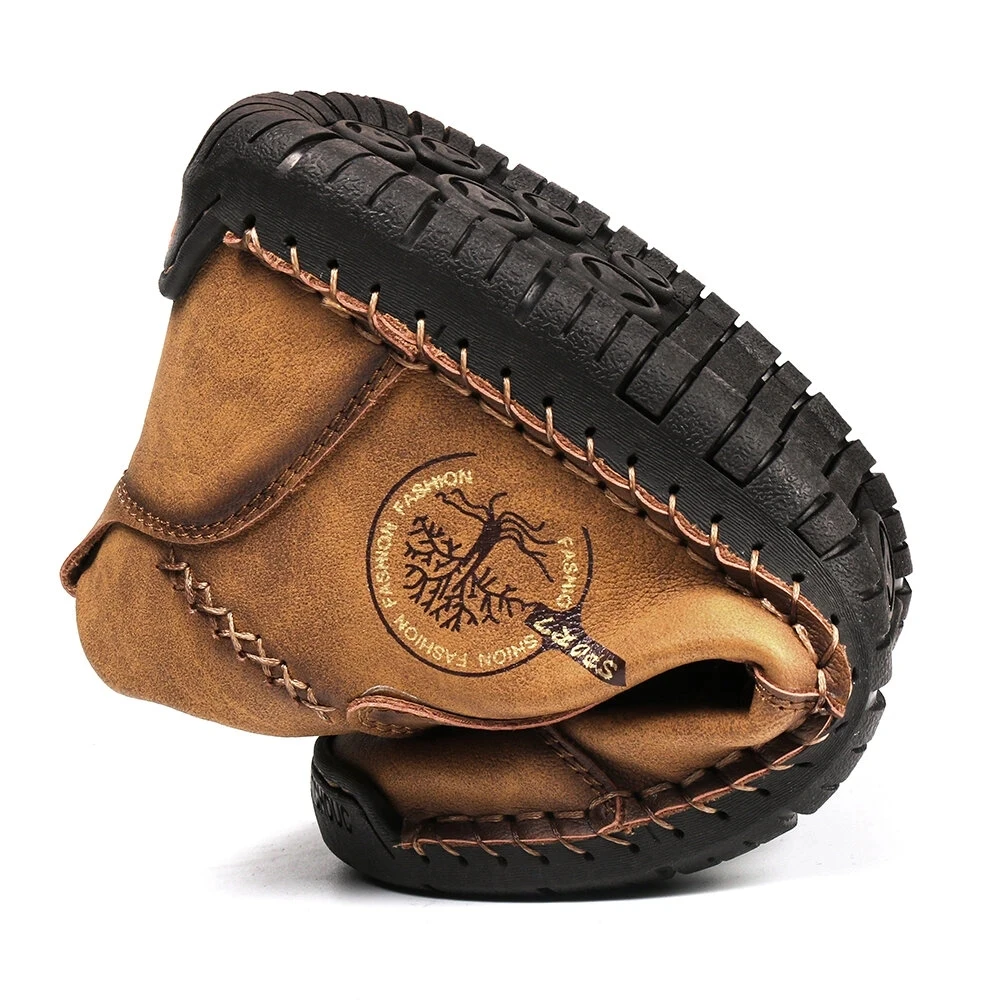 Hand-stitching Leather Boots Men Shoes Casual Boots Fall Patent Retro Leather Ankle
