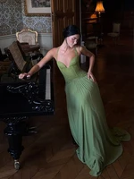Robe Maxi en arête de poisson verte pour femmes, dos nu, épaules dénudées, plissée, Patchwork, Slim, robe de fête de noël, nouvelle collection 2