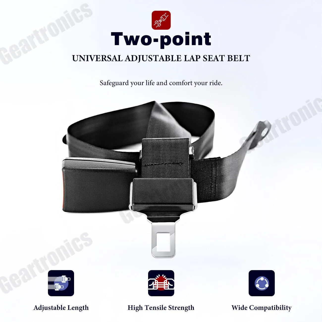 Extra Long 2 Point Lap Seat Belt For Motorhome Adjustable Safety Strap Black New: 3 - 5 Days Free Delivery Only UK