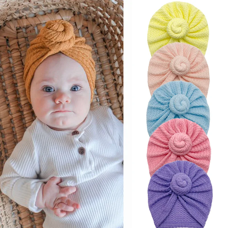 Soft Walf Checks Baby Snails Beanie for Girls Boys Turban Hats Newborn Infant Donut Bonnet Kids Hats Caps HeadWrap Photo Props