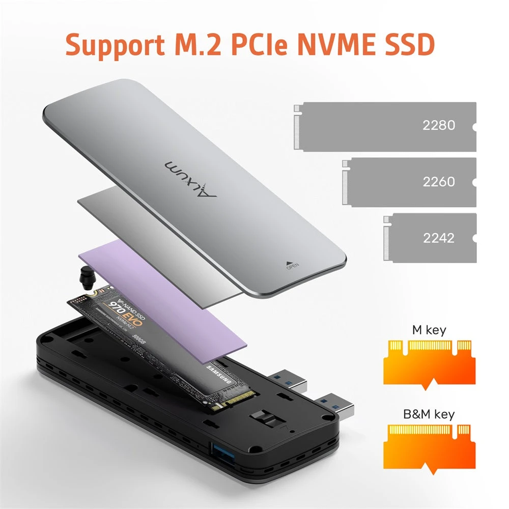 thumbnail image 2 of External Ssd Alxum M.2 NVMe SATA SSD Enclosure Tool-Free, M.2 To 2 of 9