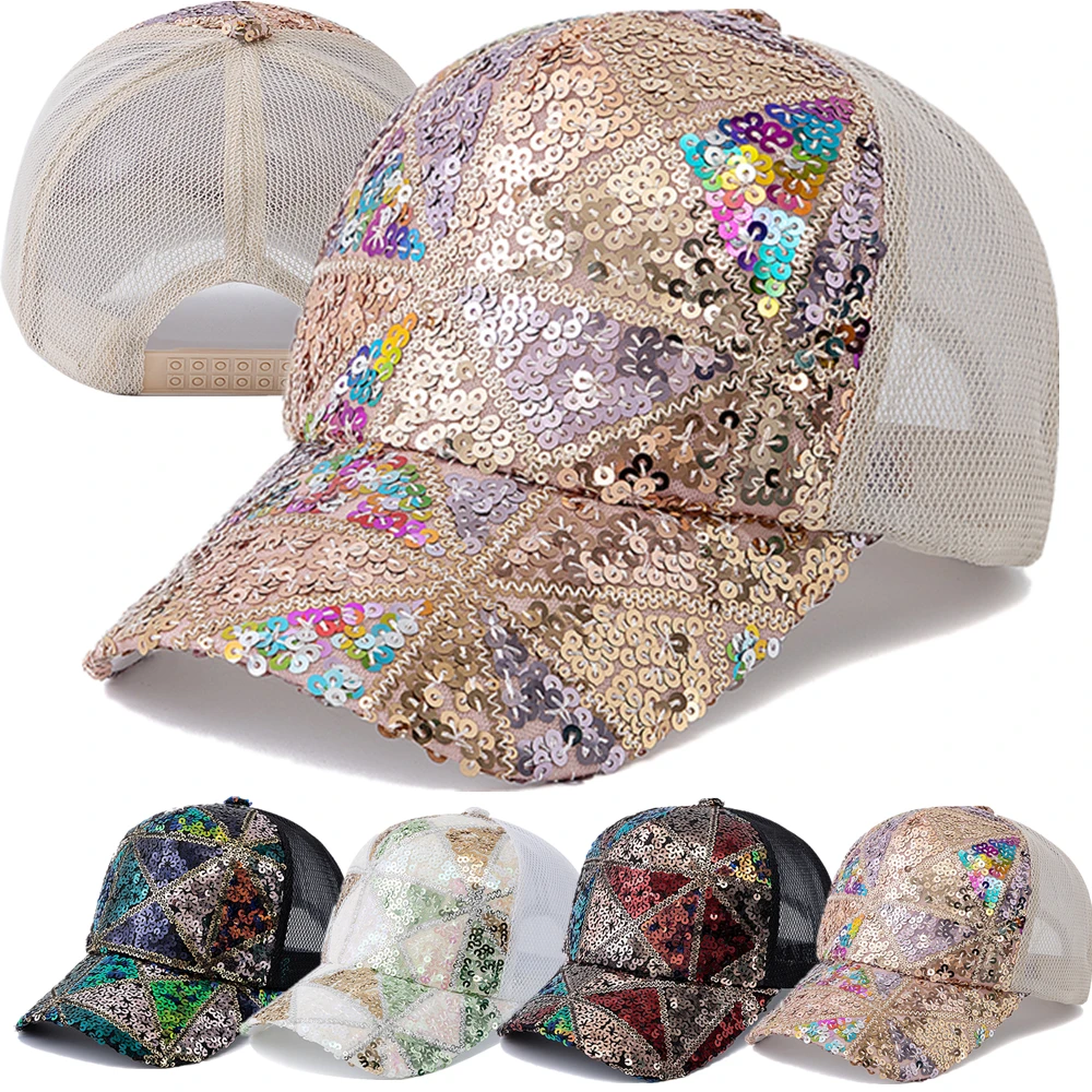 Spring summer women's shine irregular diagonal cap Mesh trucker
