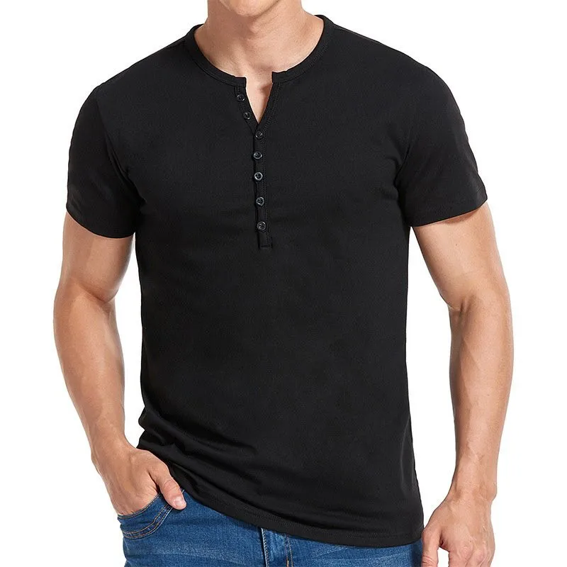 

Europe and the United States Cross-Border New Men's Short-Sleeved Seven-Button Breathable Casual T-Shirt
