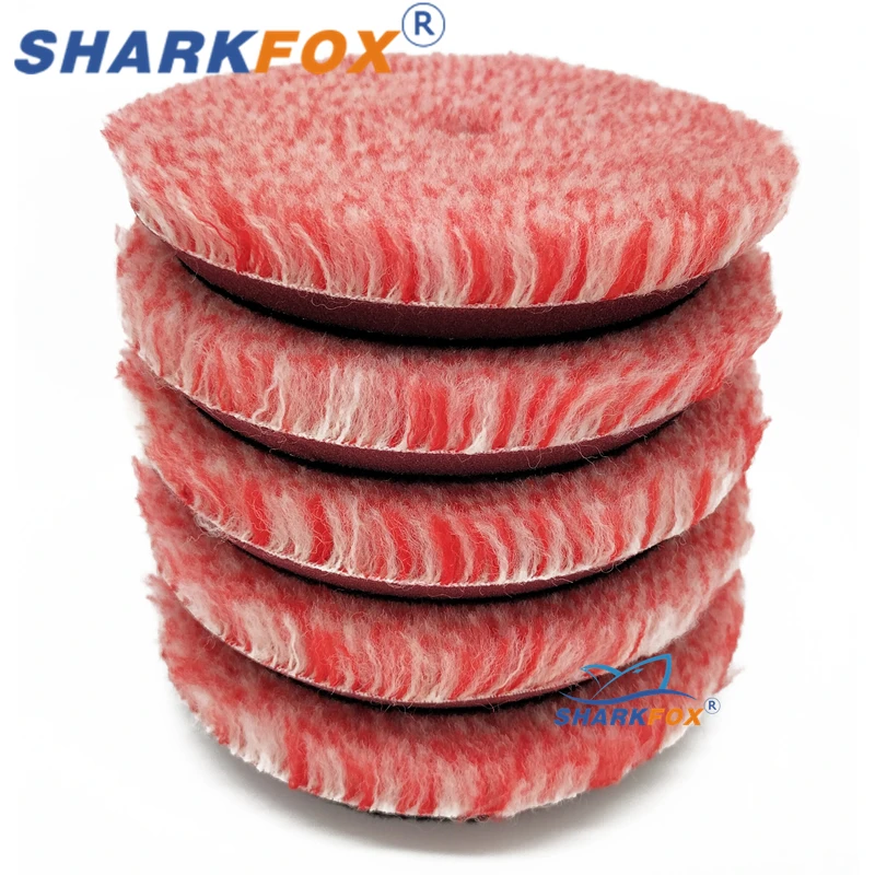 Sharkfox 5"(125mm)/6"(150mm) Red Heavy Cutting Wool Polishing Pad Long Wool ing Polish Pad for Car Polishing