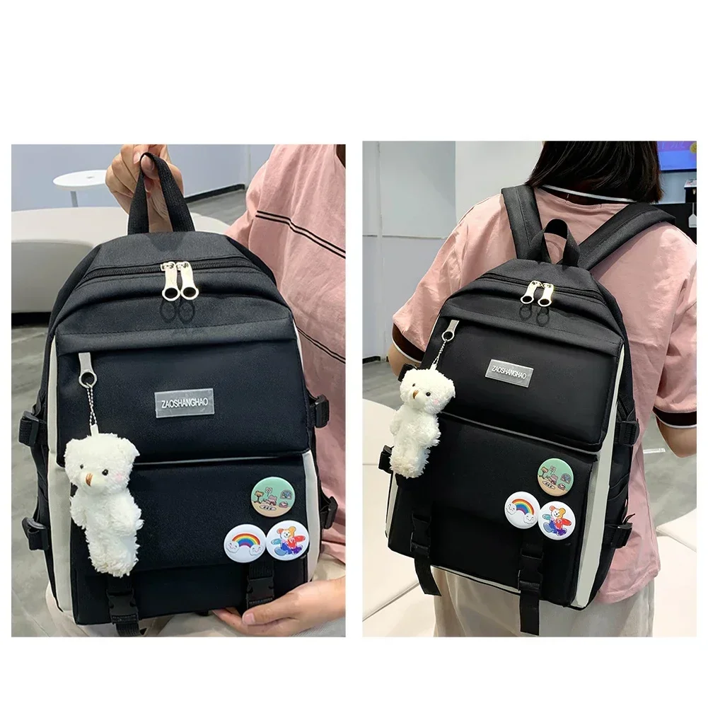 5PCS Kit Backpack Female Fashion Lady High Capacity Waterproof College Trendy Girls Laptop School Bags Cute Girl Travel Book Bag