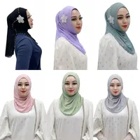 Ramadan Muslim Women Hijab Party Turban One Piece Amira Islamic Instant Scarves Shawl Hat Malaysian Fashion Beaded Headwear Cap
