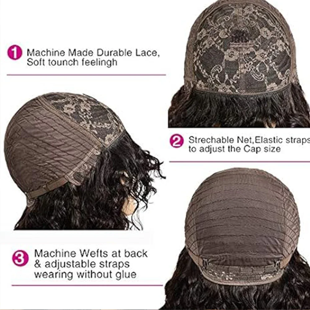 여성용 워터 웨이브 인모 가발, 앞머리 포함, 전체 기계 제작, 저렴한 브라질 레미 헤어 가발