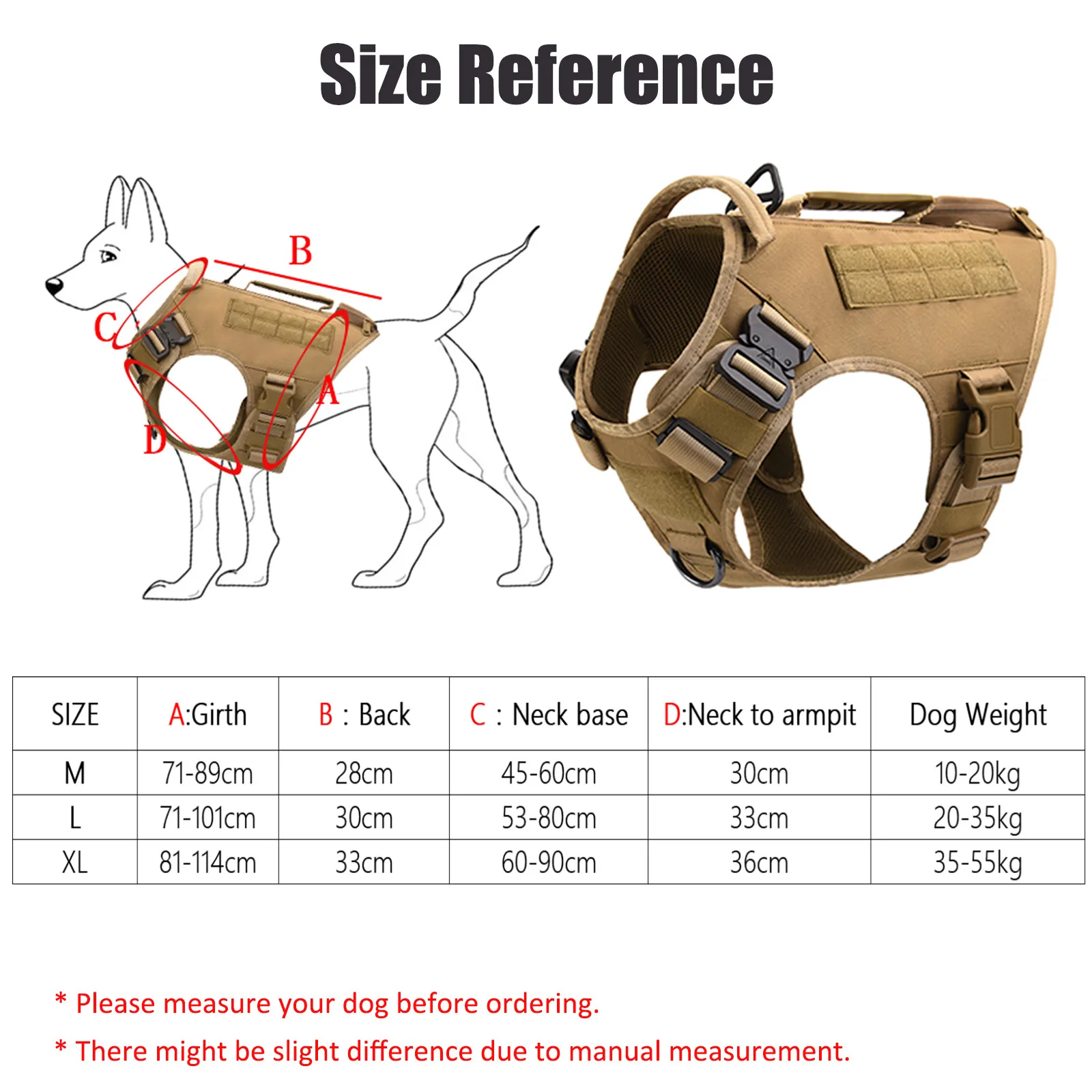 Tactical Molle Dog Harness for Large Dog Vest with Side Bags Pouches for Military Service Dog Working Training
