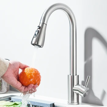 Rubinetto da cucina Rubinetto per acqua calda e fredda in nichel spazzolato Rubinetto per lavello da cucina Spruzzatore estraibile per rubinetto lavello da cucina 1
