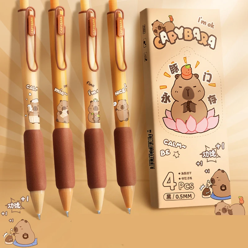

40 pcs/lot Kawaii Capybara Press Gel Pen Cute 0.5mm Black Ink Signature Pens Stationery Kids Gift School Writing Supplies