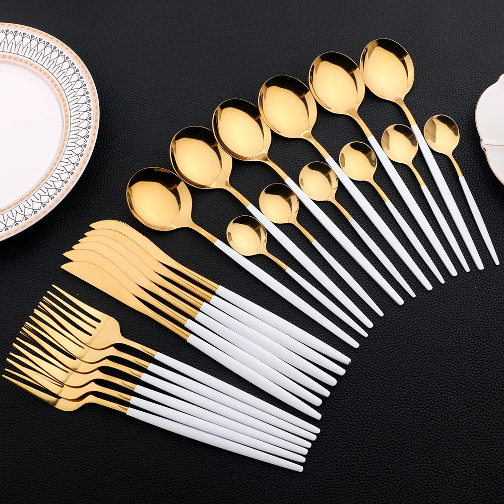 

24Pcs Dinnerware Set Stainless Steel Cutlery Knives Forks Coffee Spoons Flatware Kitchen Dinner Tableware