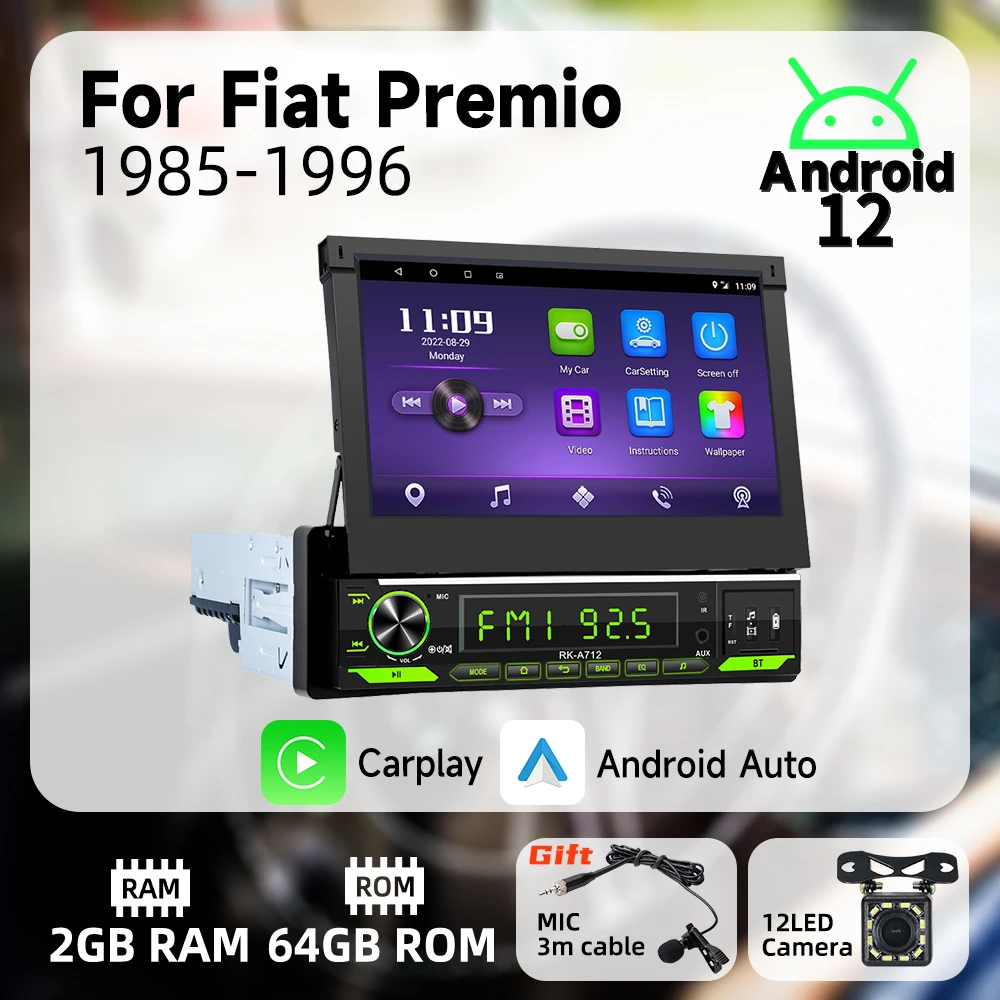 

Автомобильный 7-дюймовый выдвижной экран Carplay Android автомобильный мультимедийный 1 Din радиоприемник для Fiat Premio 1985-1996 стерео головное устройство GPS