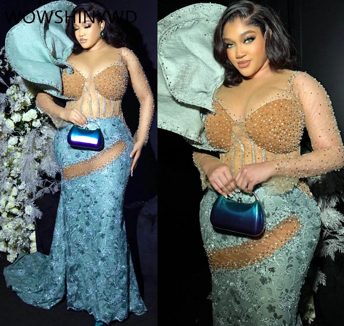 

Платье для выпускного вечера с кристаллами Aso Ebi, 2024