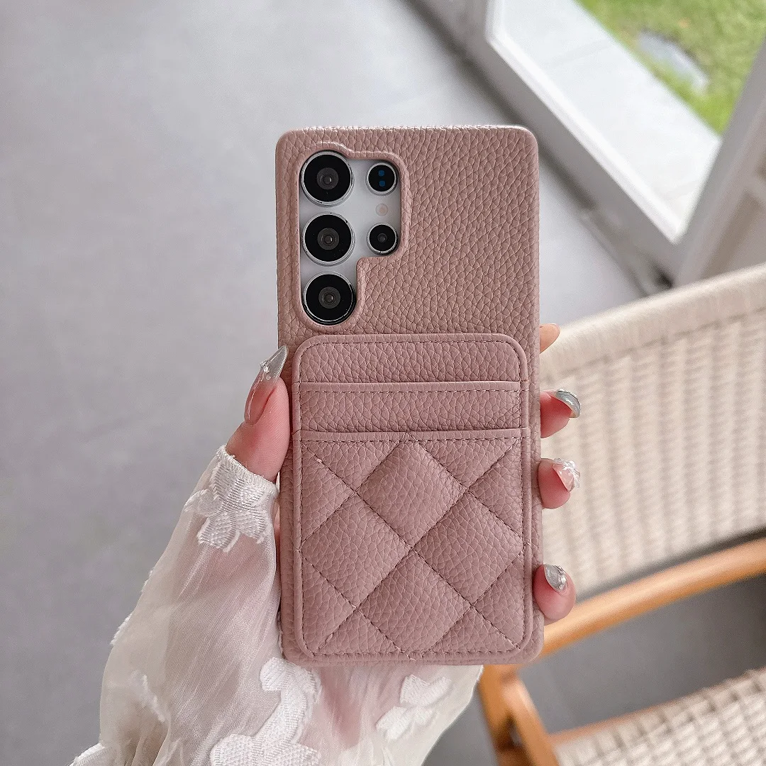 Luxury 3D Grid Leather Wallet Case with Dual Card Slots