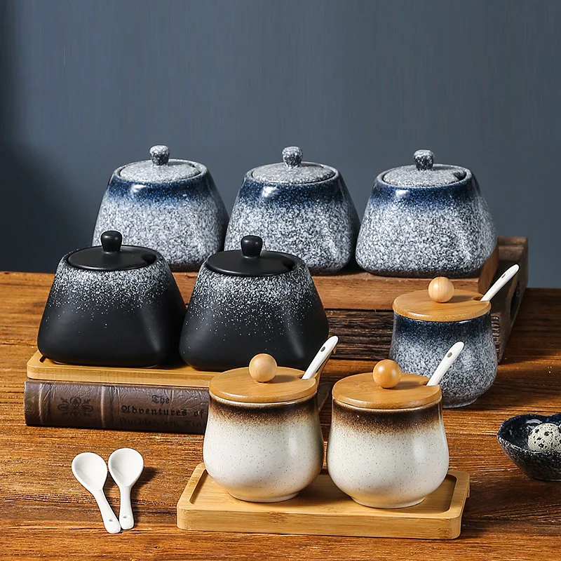 Japanese Style Vintage Ceramic Spice Jar Combination Set Kitchen