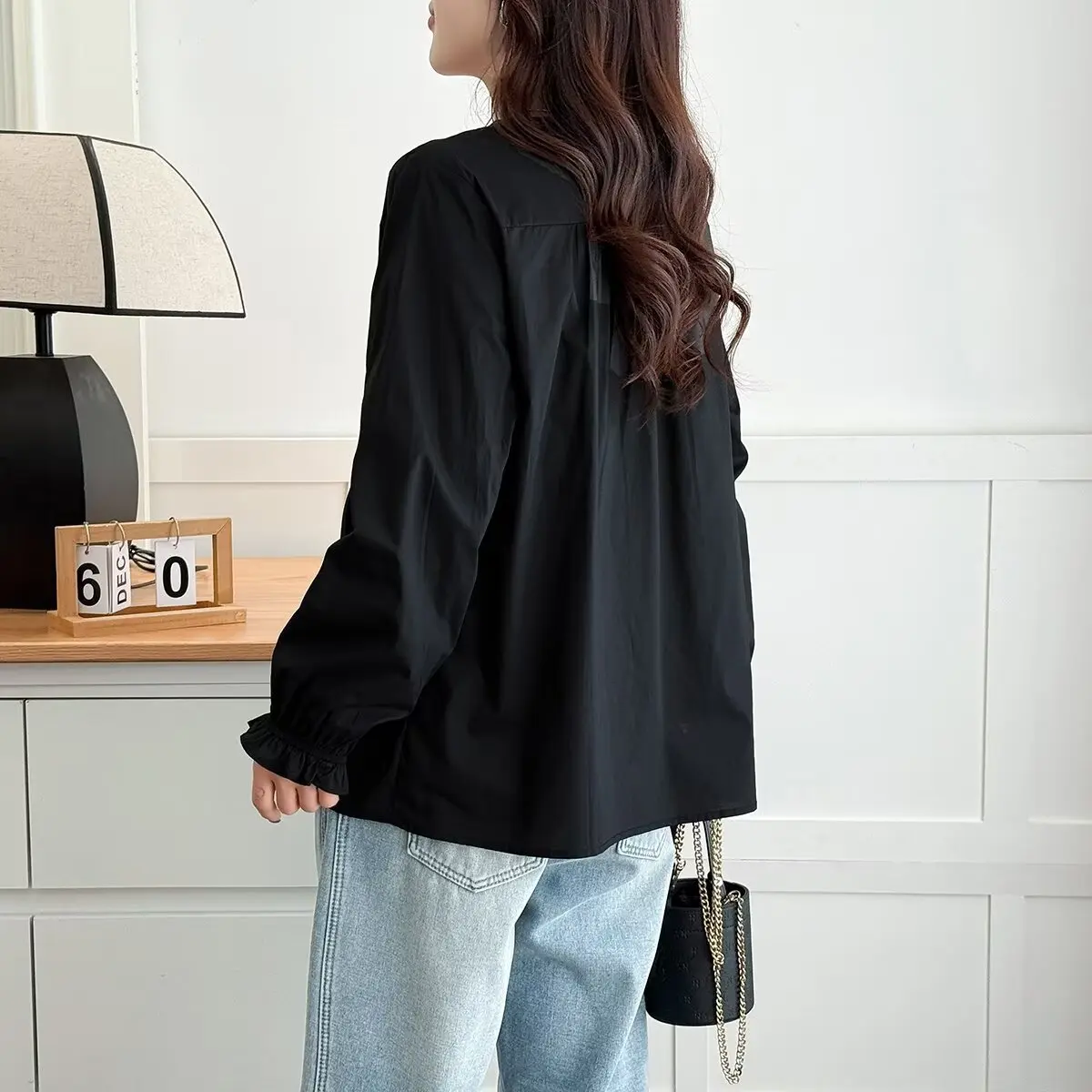 XXXXL Fashion Plus Size Women's Shirt 2025 Autumn Stylish V-neck Ruffle Hollow Out Long Sleeved Cotton Blouses 8083