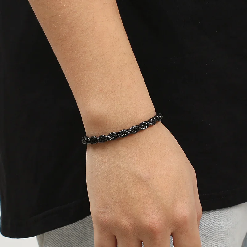 6MM Simple Twisted Rope Chain Bracelet 18k Gold Plated Stainless Steel Punk Rock Bicycle Male Jewelry Gifts stainless steel bracelet,rope bracelet