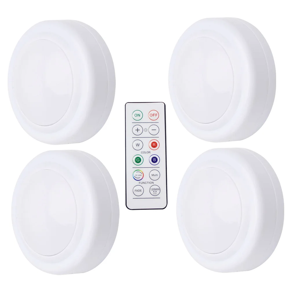 

4 Pcs Remote Control Night Light Cabinet Lights Without Wiring under LED Shelf Powered Puck Operated