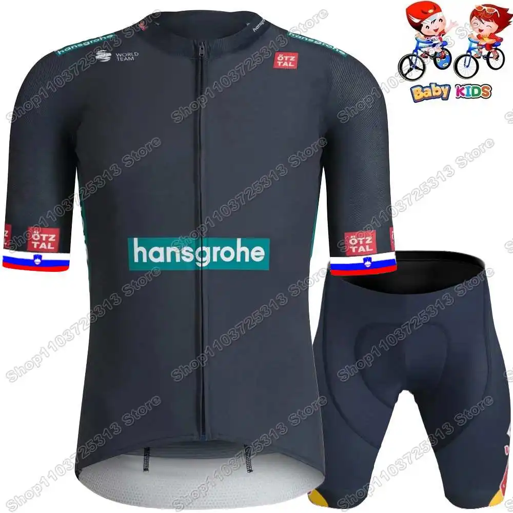 2025 Kids Team Hansgrohe Cycling Jersey Set Boys Girls France Tour Slovenia Primož Roglič Clothing Children Road Bike Shirt Suit 5