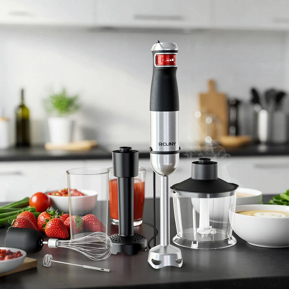 ROUNY 6-in-1 Multi-Purpose Immersion Hand Blender, Max 1500W Stick Blender with Stainless Steel Blades for Home and Kitchen 1