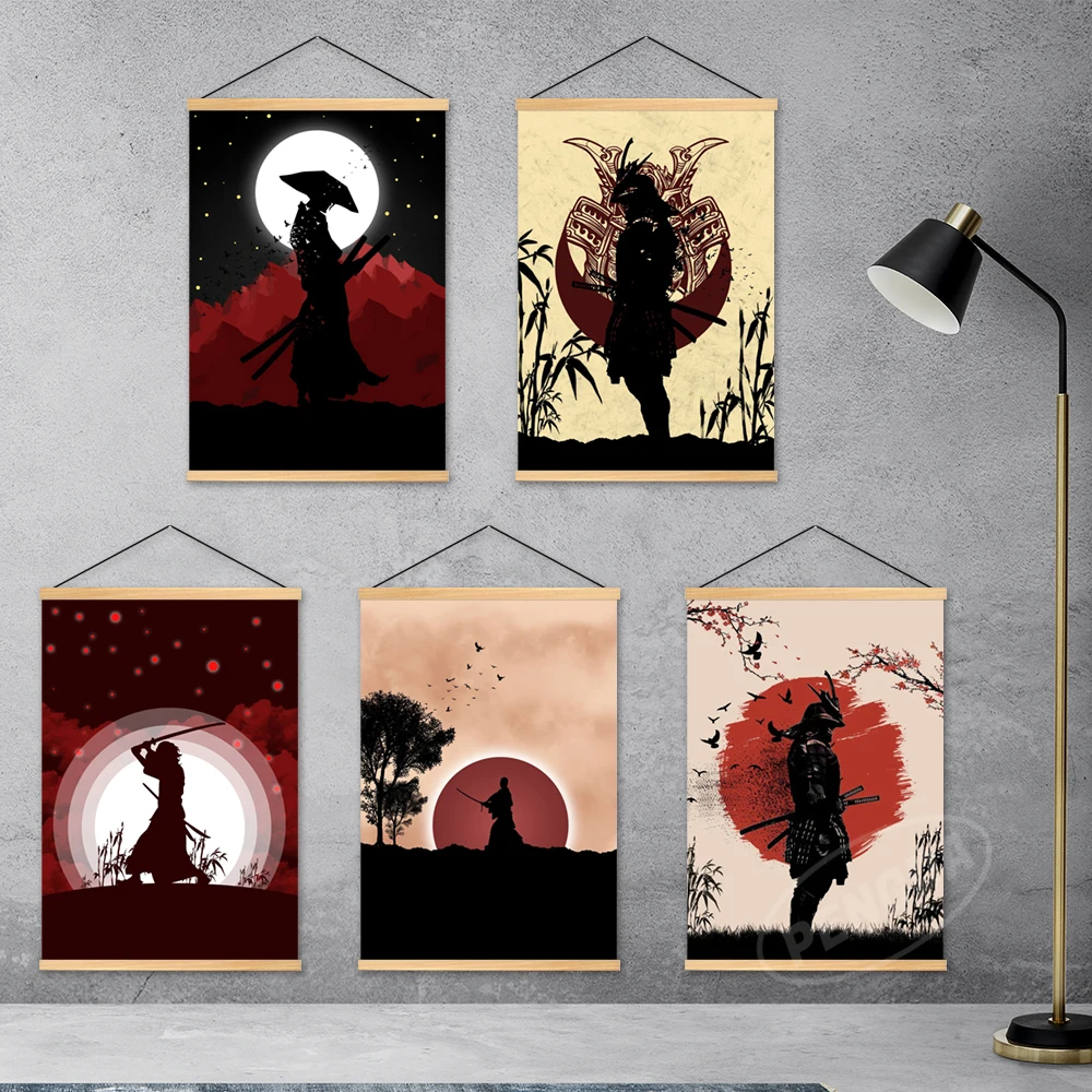 

Canvas Pictures Nordic Home Decoration Japanese Style Wooden Hanging Painting Samurai Poster Prints Wall Art Modular Living Room