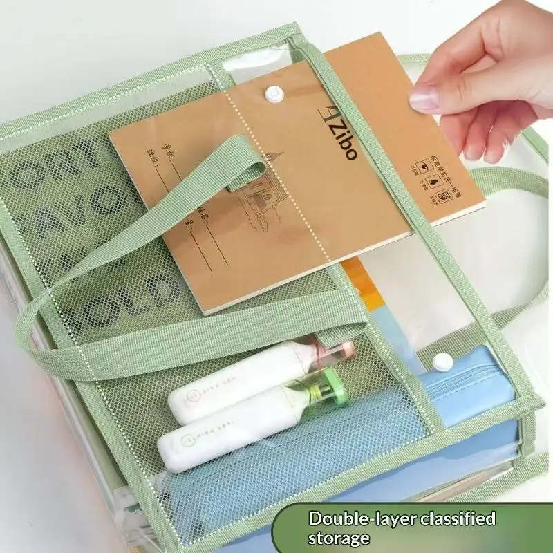 Cartella Portatile Trasparente Impermeabile di Grande Capacità, Borsa Espandibile per Archiviazione Documenti, Borsa Portadocumenti Autoadesiva in PVC - immagine 4