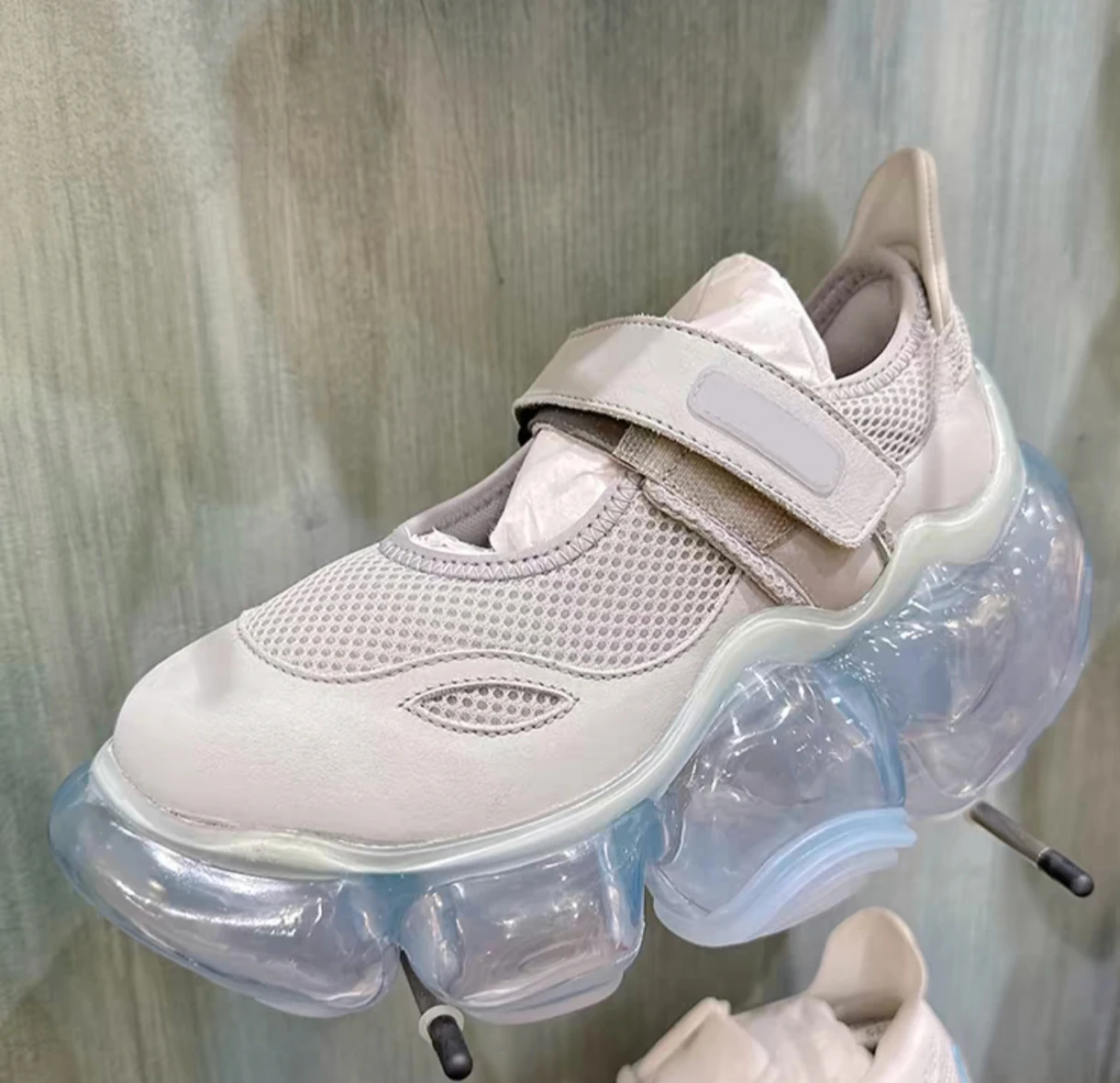 Air Mesh Pumps Hook Bubble Base Height Increasing Women's Shoes Thick Sole Summer Solid Shallow Mary Jane Comfortable Shoes