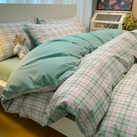 4pcs Solid Color Bedding Set Quilt Duvet Cover Sheet  100% Cotton Microfiber for Cotton Bedding Duvet Single Queen King Size 2