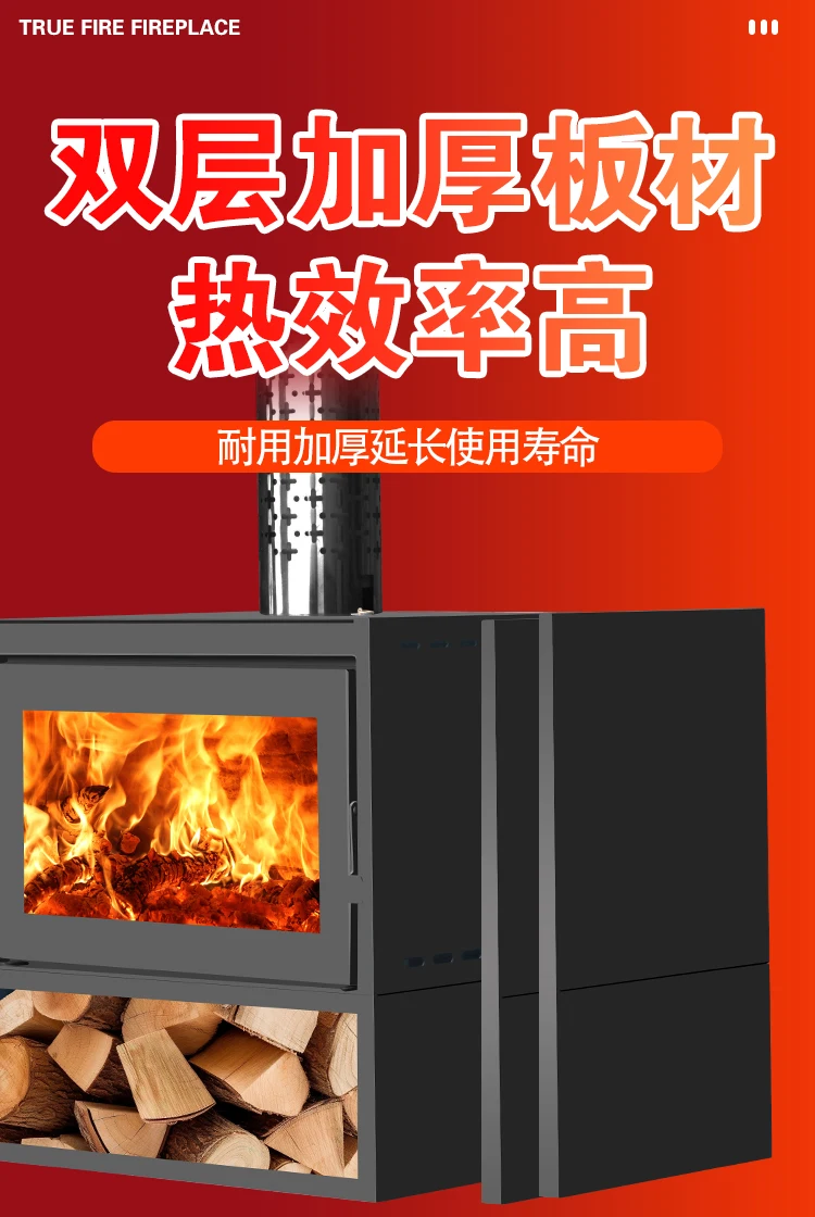 Real stove burning wood winter fireplace rural indoor home retro European style villa heating