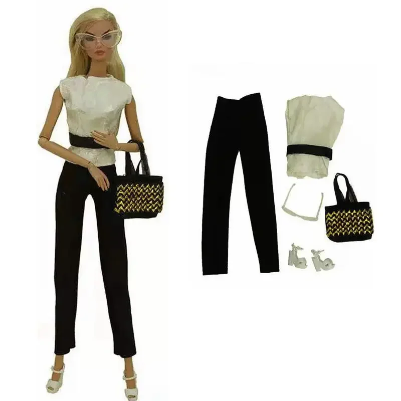 1/6 BJD Clothes For Barbie Doll Clothes Fashion White Shirt Top Pants Shoes Bag Glasses Outfits 11.5